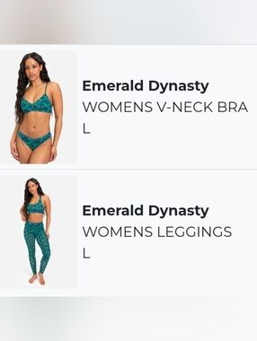 Ethika Women's Emerald Dynasty Leggings Green & Sports V-Neck Bra Size Large Set